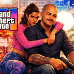 Ilustración estilo GTA VI de un fan de la saga junto a una protagonista femenina, inspirada en el arte oficial de Grand Theft Auto VI.