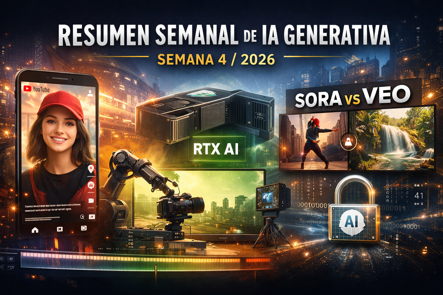 Resumen semanal de IA generativa audiovisual con avances en video corto, YouTube, NVIDIA y control ético en 2026