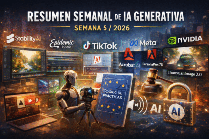 Resumen semanal de IA generativa con avances en imagen, video, música, plataformas y regulación durante la semana 5 de 2026