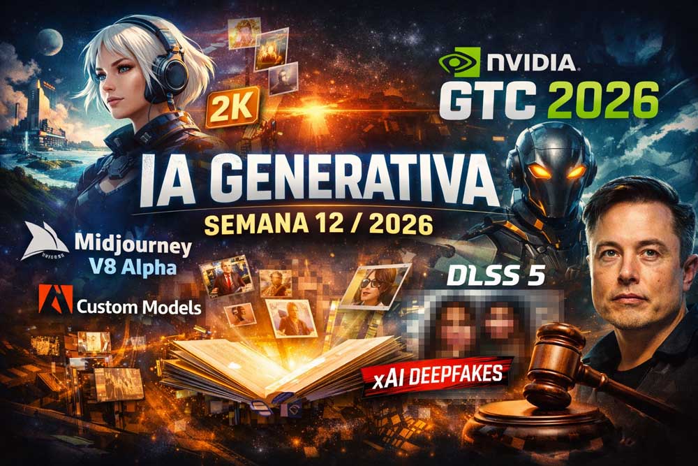 Resumen de IA generativa semana 12 de 2026 con Midjourney V8 Alpha, Adobe Firefly, NVIDIA GTC 2026 y avances en creación de contenido con inteligencia artificial