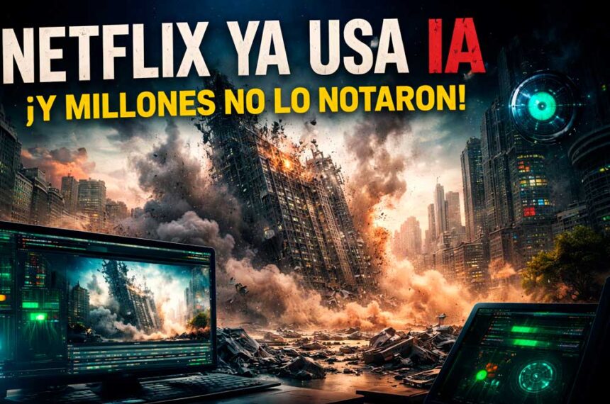 Escena de edificio colapsando generada con inteligencia artificial en serie de Netflix El Eternauta