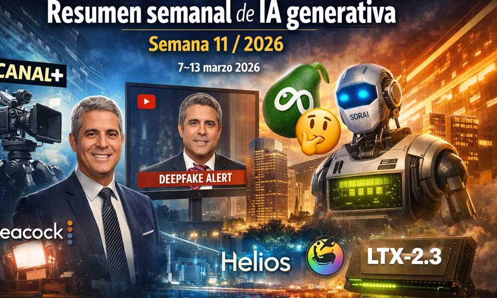 Resumen semanal de IA generativa semana 11 de 2026 con noticias de Canal+, Peacock, YouTube deepfakes, Meta, Helios y LTX-2.3