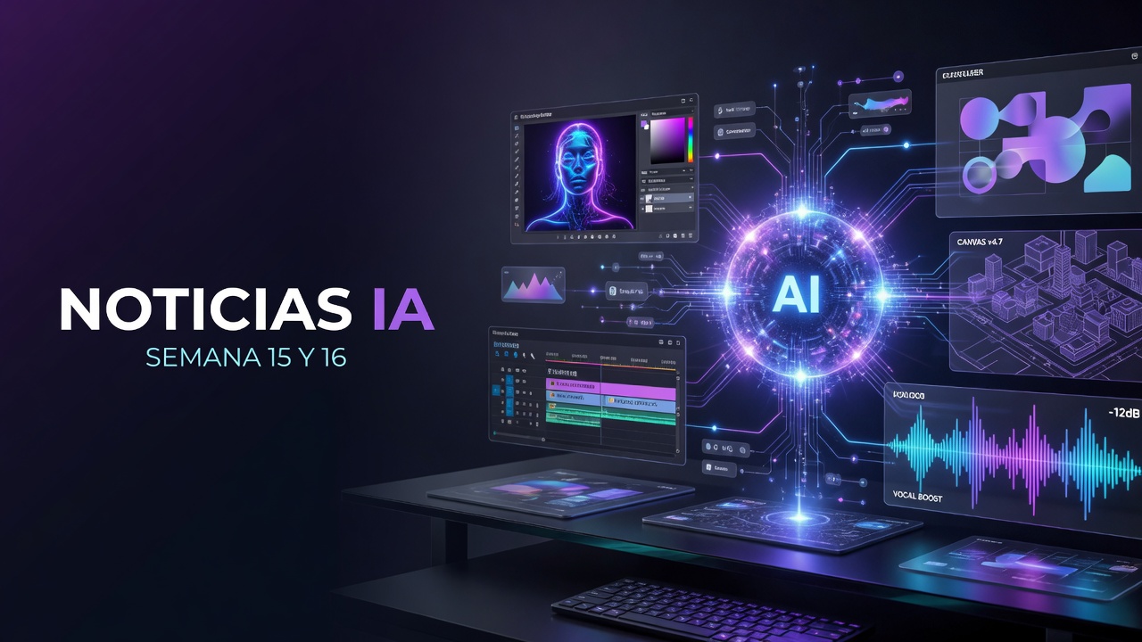 Noticias de IA generativa semanas 15 y 16 de 2026 con HappyHorse, Firefly y Canva AI integrando herramientas creativas